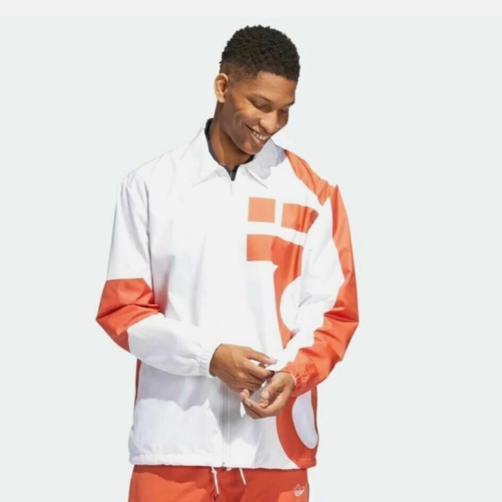 adidas Originals Big Adi Windbreaker Jacket - White/Orange - Size M - Picture 3 of 16